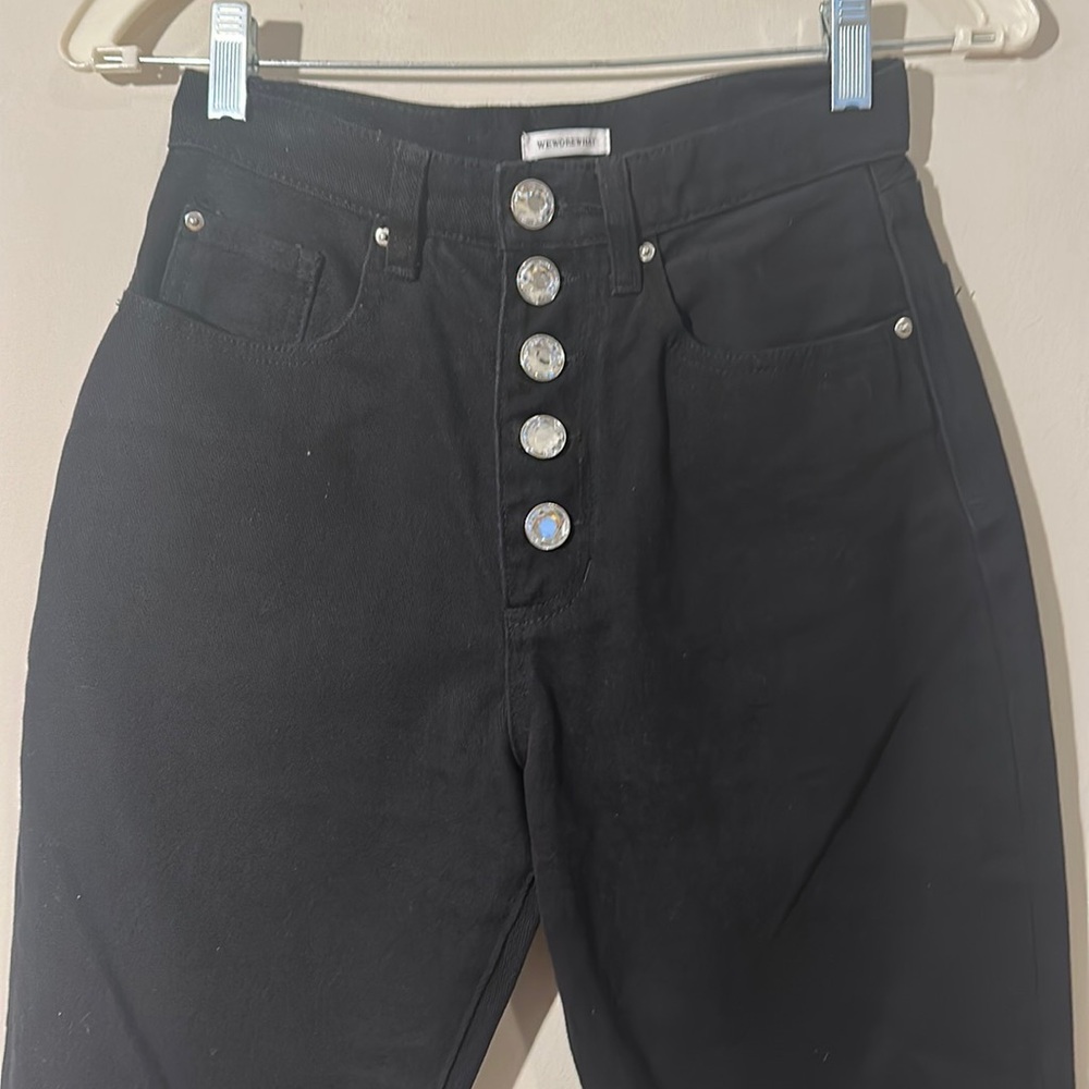WeWoreWhat Revolve Danielle Black Denim Crystal Button Jeans women size 25 - Picture 5 of 6